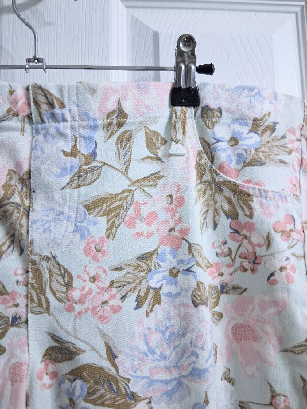 Mixit Floral Stretch Pants Pastel Flowers On White Pink Blue Botanical XL - Picture 6 of 16